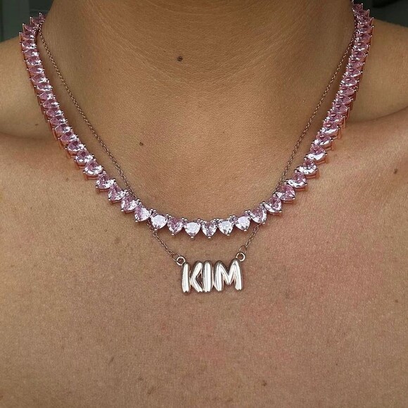 Pink Tennis Heart Necklace 16 Inch